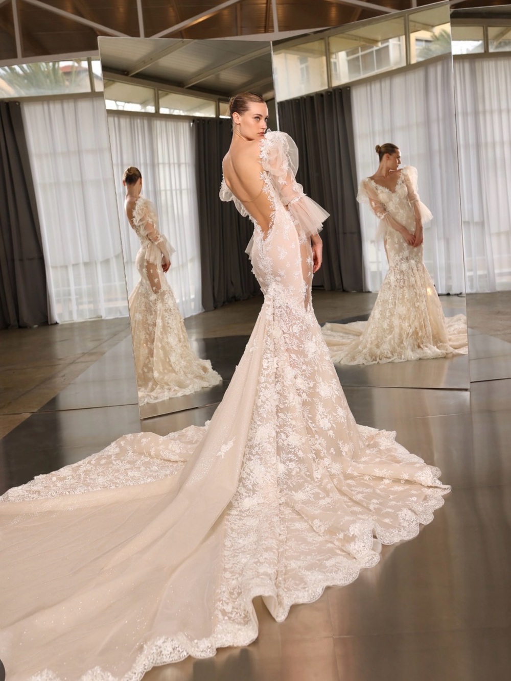 Sheer Lace Mermaid Wedding Dress in Ivory - Picture 5 of 6